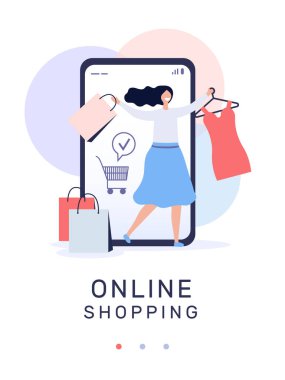 Paketleri ve yazıtları online alışveriş vektörü çizimi olan kadın