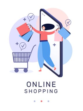 Paketleri ve yazıtları online alışveriş vektörü çizimi olan kadın