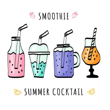 Farklı fincan vektör illüstrasyonunda smoothie seti