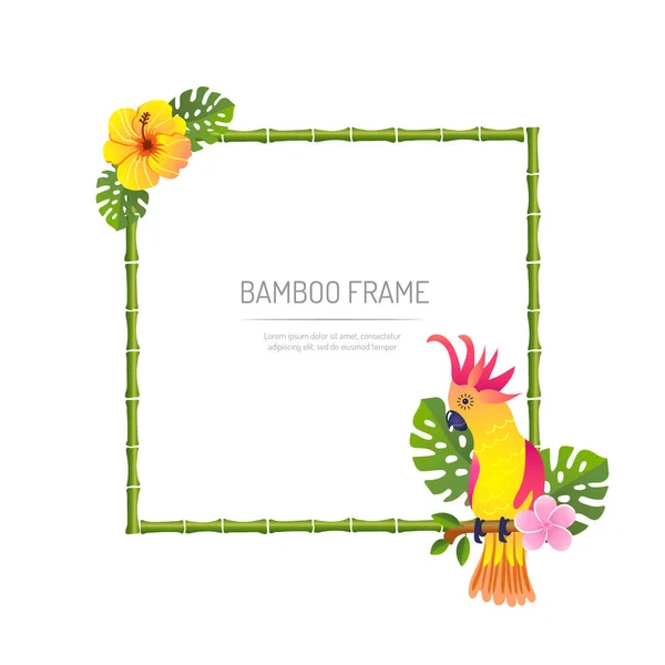 Bambusrahmen mit Papagei auf weißem Hintergrund Vektor-Illustration — Stockvektor