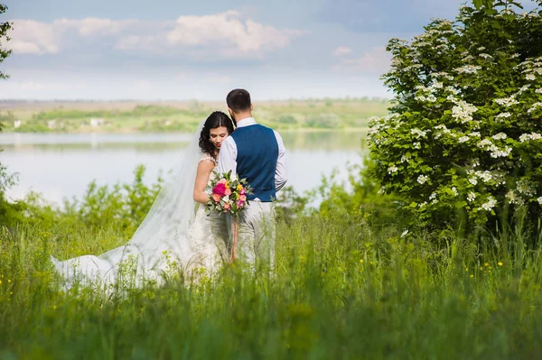 Appena sposati in landcape — Foto Stock