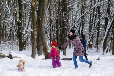Karda mor oyuncak ile onların köpek sonra aile