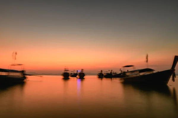 Shaking Motion View Boats Sunset — Stock Photo, Image