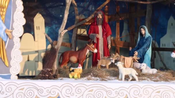 Skildring av Jesu Kristi födelse i Perm is stad 2017 Ekosad - största i Ryssland — Stockvideo