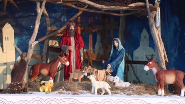 Representação da Natividade de Jesus, decoração de Natal em Perm Ice Town 2017 Ekosad - maior na Rússia — Vídeo de Stock