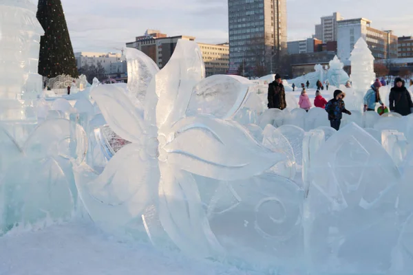 PERM, RUSSIA - JAN 18, 2017: Perm Ice Town 2017 Ekosad — Stock Photo, Image