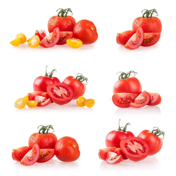 Collection tomatoes isolated on white background