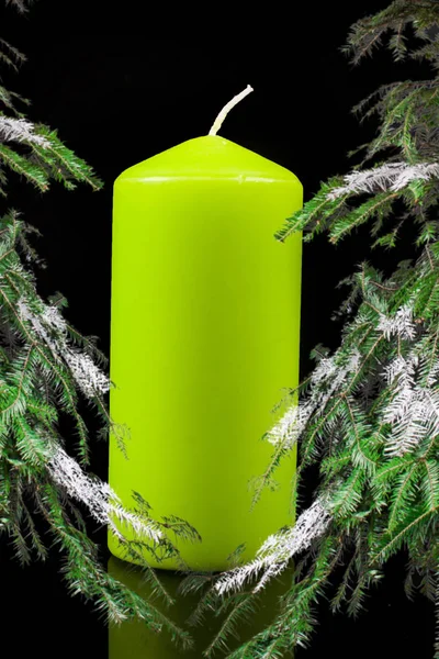 Christmas candlestick on Christmas Eve on a christmas background — Stock Photo, Image