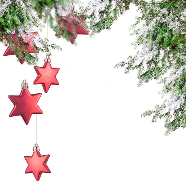 Rote Ornamente auf weißem Hintergrund Weihnachten — Stockfoto