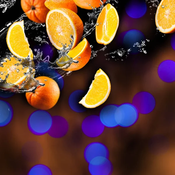Jeruk buah-buahan dan air percikan — Stok Foto