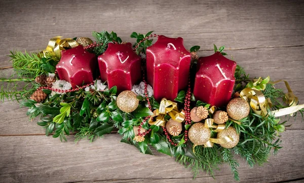 Advent candles on the wooden table — Stock Photo, Image