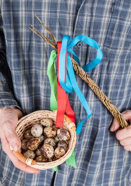 Quail Eggs Basket — Stock Photo, Image