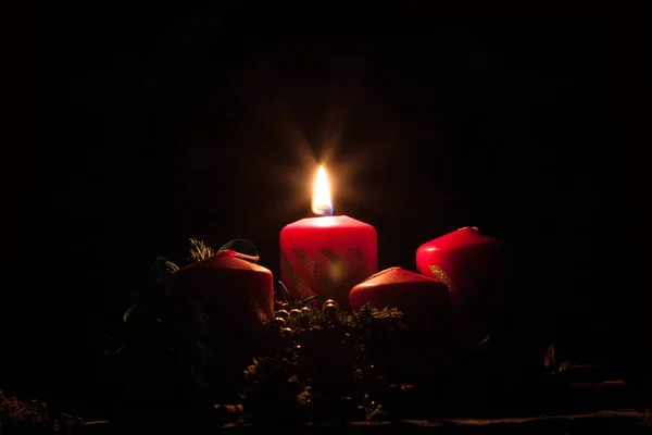 Velas Adviento Sobre Fondo Negro — Foto de Stock