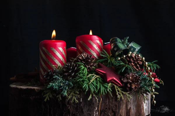 Velas Adviento Sobre Fondo Negro — Foto de Stock