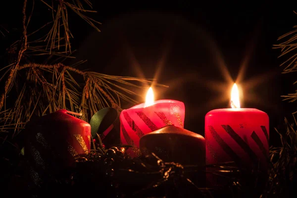 Velas Adviento Sobre Fondo Negro —  Fotos de Stock