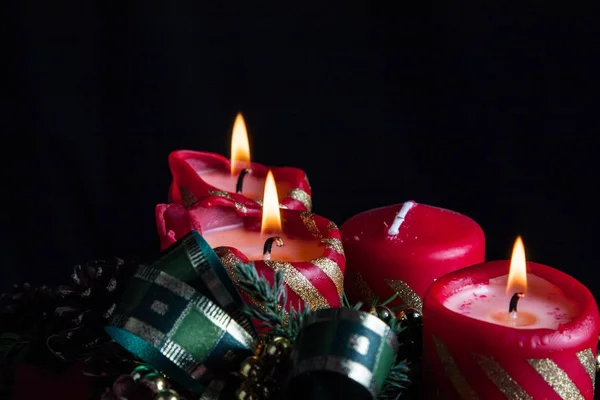 Velas Adviento Sobre Fondo Negro —  Fotos de Stock