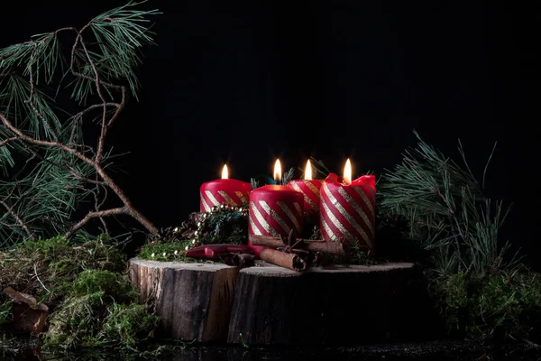 Velas Adviento Sobre Fondo Negro —  Fotos de Stock