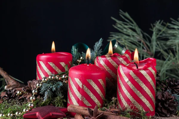 Velas Adviento Sobre Fondo Negro — Foto de Stock