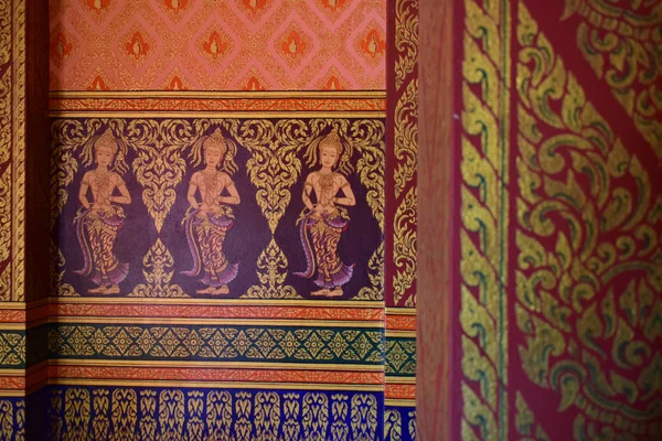 Thajský Vzor Umění Nástěnných Maleb Různé Vzory Krásné Kostely — Stock fotografie