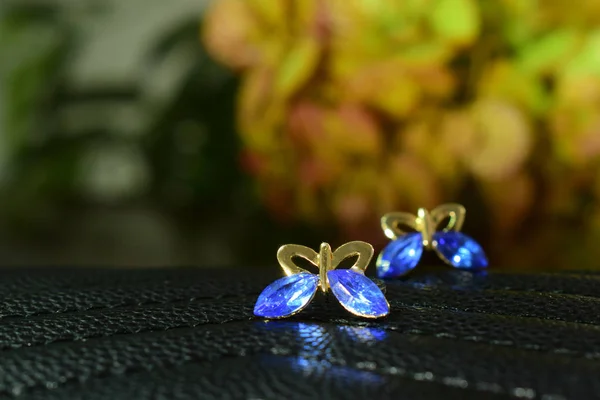 Pendientes Set Con Preciosa Gema Azul — Foto de Stock