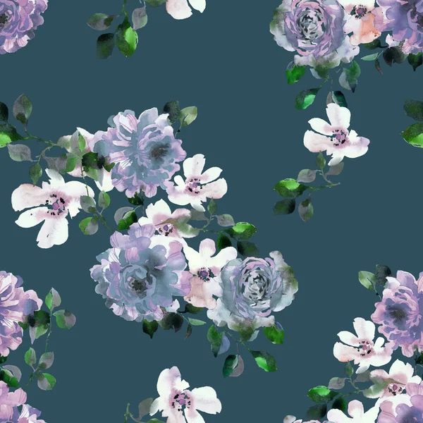 Seamless floral pattern. Watercolor blossom roses with foliage. Opulent botanical ornament in vintage style. Fashion Design for fabric, textile, texture, background, wrapper, wallpaper or surface.