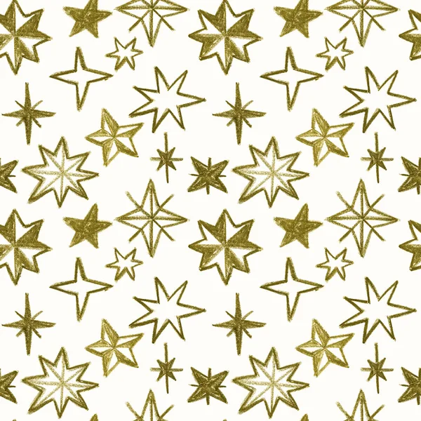 Festive background with Christmas stars drawn of chalk. Holiday seamless pattern. Ornament for gift wrapping paper, fabric, clothes, textile, surface textures, scrapbook.