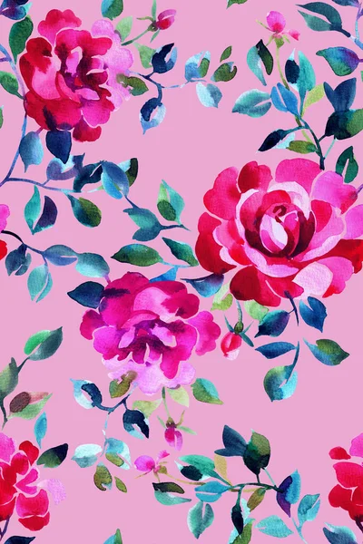 无缝花花纹有叶子的水彩花华丽的植物装饰老式风格纺织品包装纸墙纸或表面的时装设计 图库照片 C Galakam16 Yandex Ru