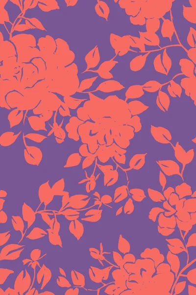 Seamless floral pattern. Silhouettes of large blossom roses with foliage. Plane ppulent botanical ornament in vintage style. Fashion design for fabric, textile,  background, wrapper, wallpaper