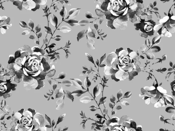 Watercolor botanical seamless pattern. Hand drawn bunch of large opulent blooming roses. Background with flower buds and leaves in vintage style. Ornament for textile and fabric.