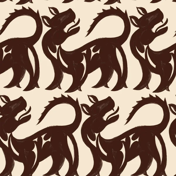 Animal seamless pattern with lions. Heraldic Design. Decorative silhouettes of wild animals. Vintage style background.