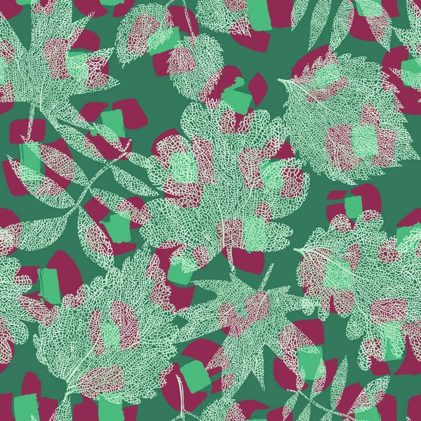 Seamless pattern made of mixed floral and animal fur print. Leaves leaf botanical background on leopard skin spots. Ornate and abstract  geometric doodle flowers texture. Fashion fabric and textile.