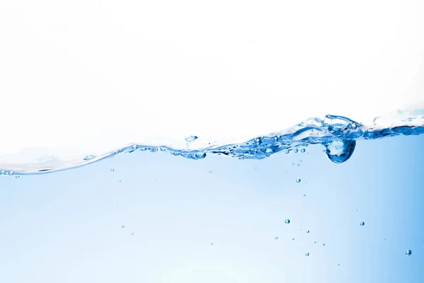 Blue water waves and bubbles in drinking water. Isolated backgro