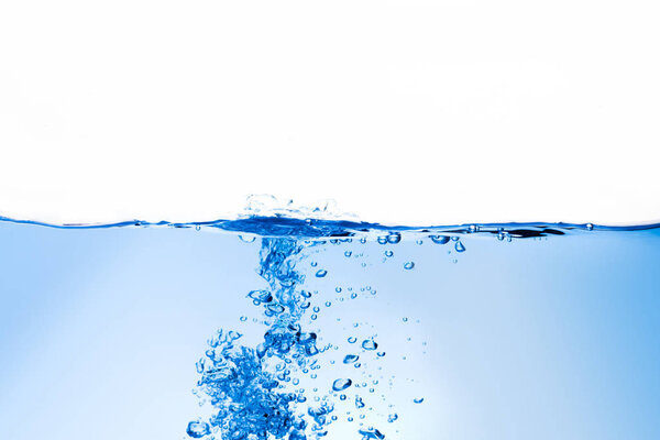 Water waves and clear blue bubbles on a white background for dri