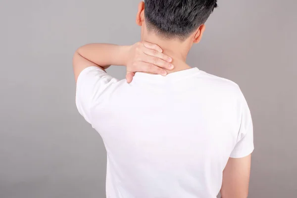 Asian People Wear White Shirts Pain Shoulders Neck Exercise — Stock Photo, Image