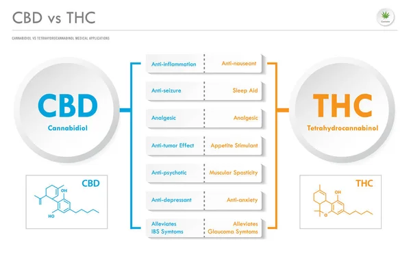 Cbd vs thc medizinische Anwendungen horizontale Geschäftsinfografik — Stockvektor