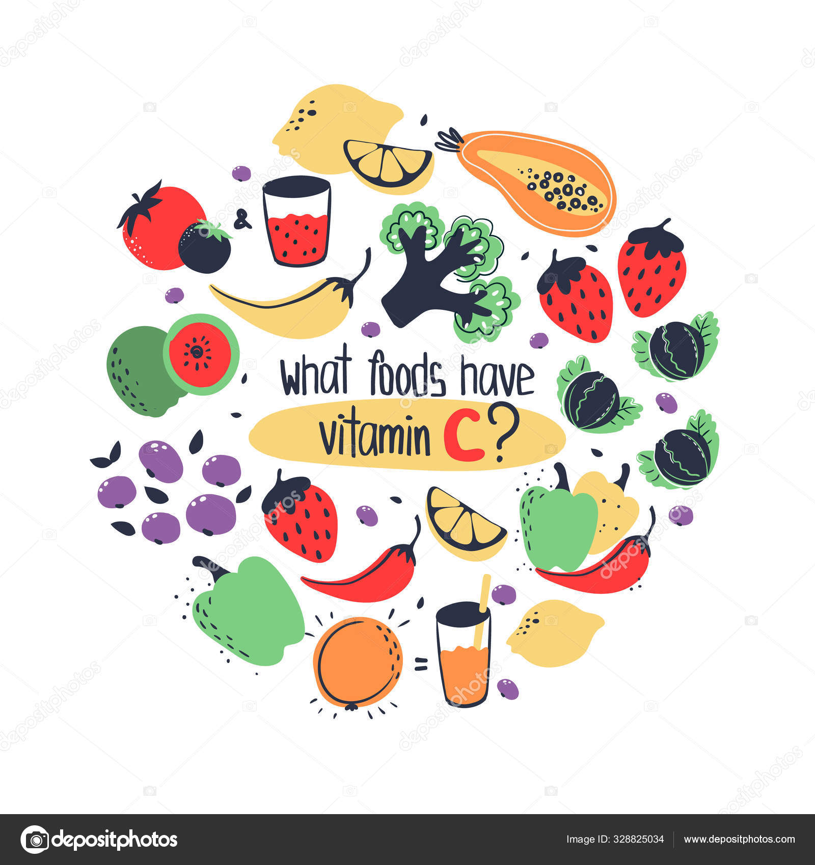 Vitamin C food sources Stock Vector Image by ©OllyKava 328825034