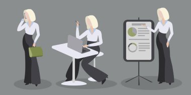 Resmi Giysiler İçinde İş Kadınları. Ofis Karakter Vektör Tasarımında Çalışan İş Kadınları Seti.