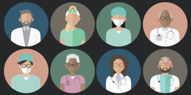 Halkın Simgeleri: Doktorlar ve Hemşireler. Tıbbi Klinik Personeli Düz Görseller.