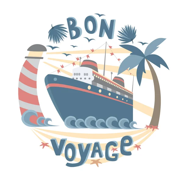 Bon Voyage Postcard — 스톡 벡터