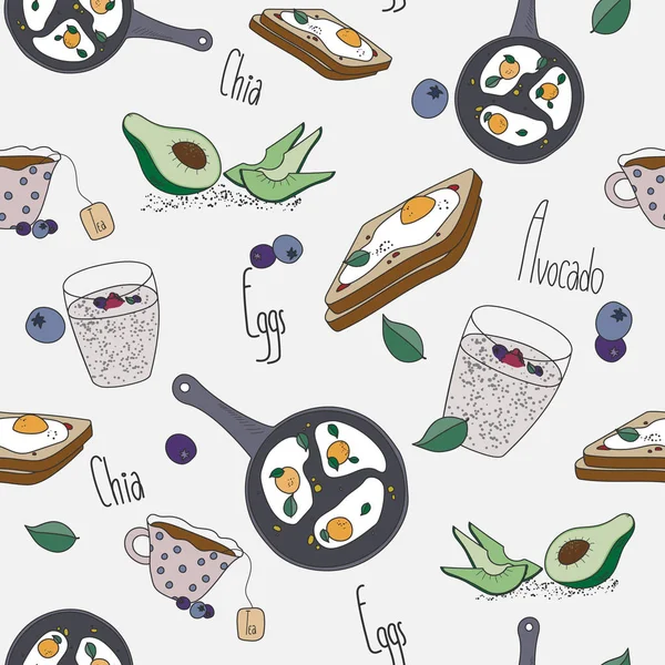 breakfast seamless pattern with eggs and avokado