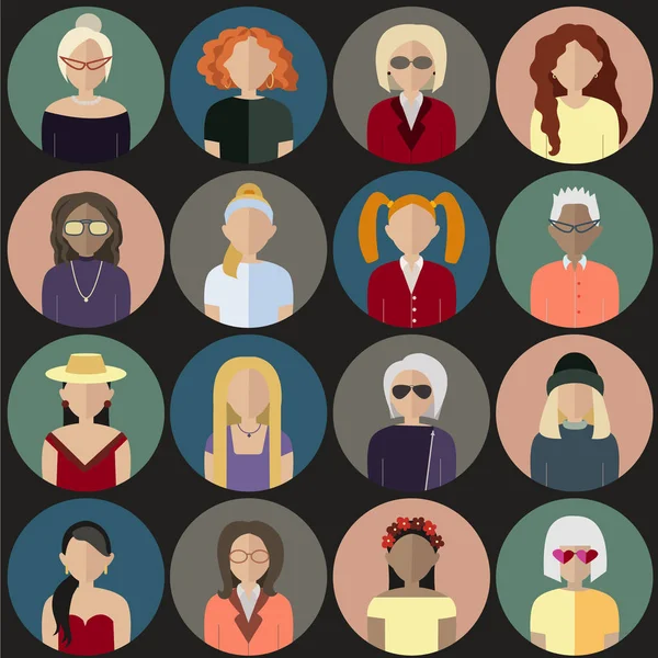 Flat Style People Vector Icons Set Female Character Avatars — Stock Vector