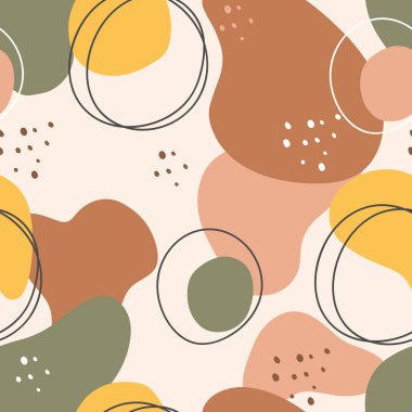 Renkli soyut şekilleri, çizgileri ve nesneleri olan kusursuz bir desen. Yazdırma veya tekstil için parlak sonsuz arkaplan.