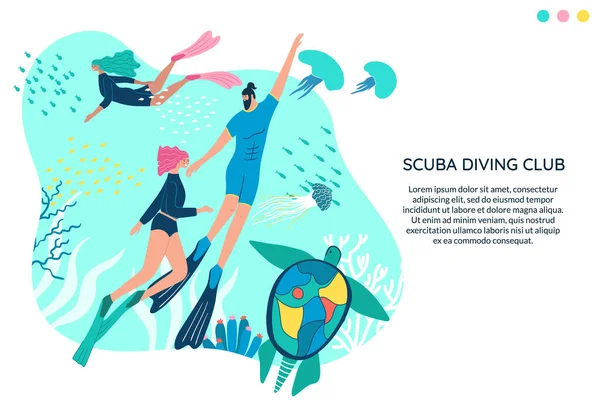 Dykning Klubb Vektor Banner Med Utrymme För Text Folk Simmar — Stock vektor