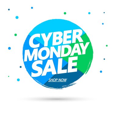 Siber Pazartesi Satışı, pankart tasarım şablonu, indirim etiketi, grunge fırçası, vektör illüstrasyonu