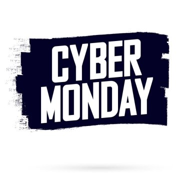 Siber Pazartesi Satışı, pankart tasarım şablonu, indirim etiketi, grunge fırçası, vektör illüstrasyonu