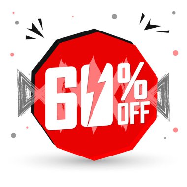 % 60 indirimli, balon pankartı tasarım şablonu, indirim etiketi, flaş teklif, uygulama simgesi, vektör illüstrasyonu