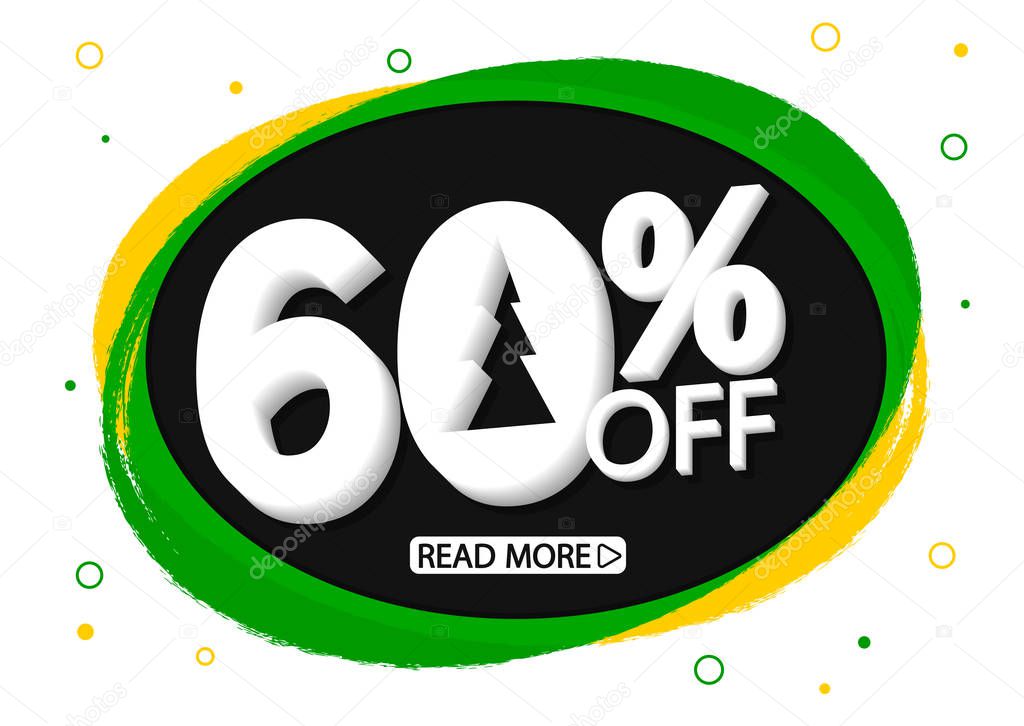 Winter Sale 60% off, special offer, banner design template, discount tag, app icon, vector illustration
