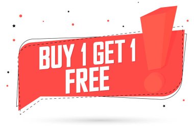 1 alana 1 bedava, bayrak tasarımı şablonu, indirimli konuşma balonu etiketi, vektör illüstrasyonu