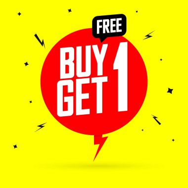 1 alana 1 bedava, bayrak tasarımı şablonu, indirimli konuşma balonu etiketi, vektör illüstrasyonu