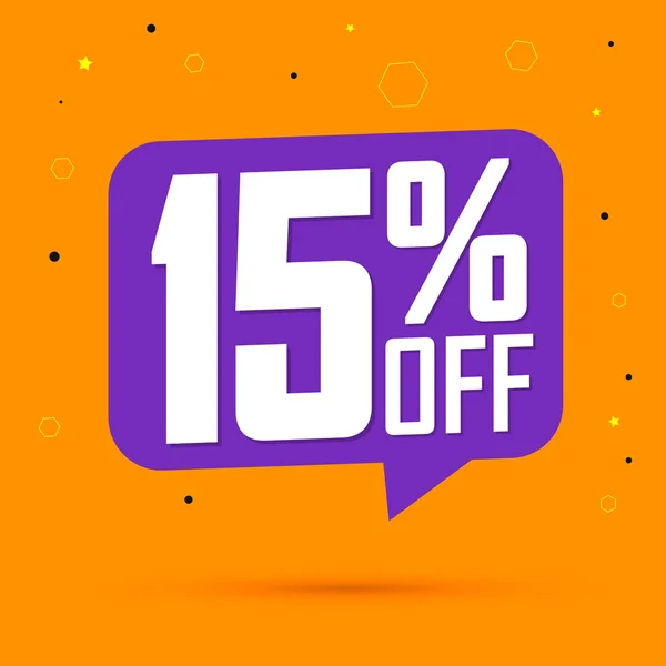 Satış 15% etiket kapalı, konuşma kabarcık banner tasarım şablonu, indirim etiketi, uygulama simgesi, vektör illüstrasyon